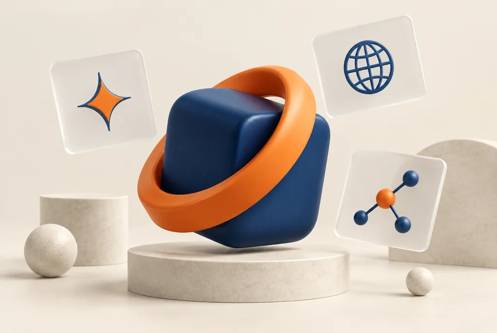 A sculptural illustration of connected digital business tools